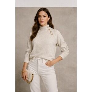 J.Crew Factory Beige Button Collar Fleece Sweatshirt Pullover Size M